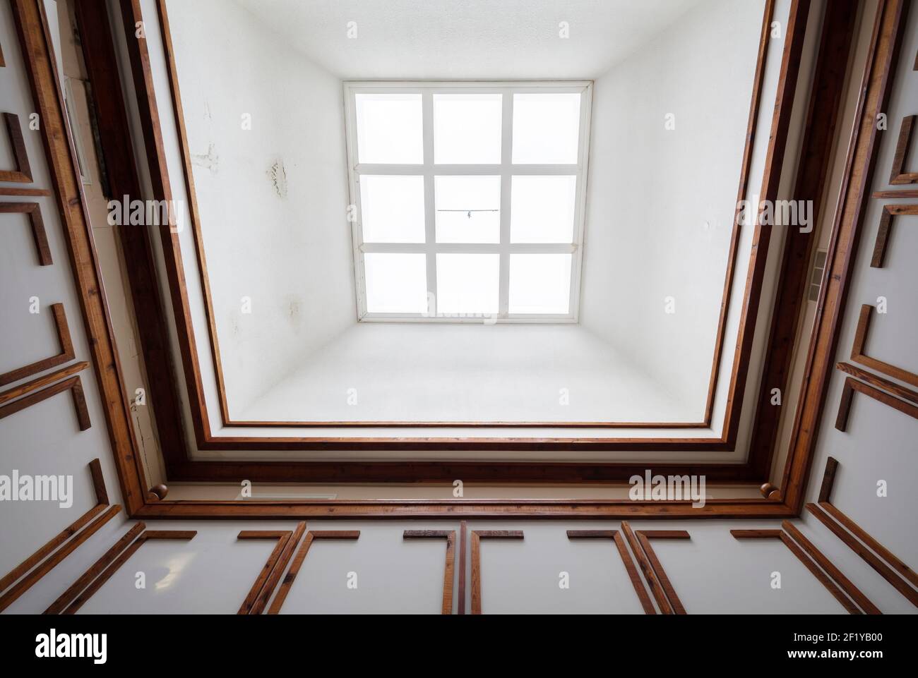 A skylight inside of an abandoned mansion. Stock Photo