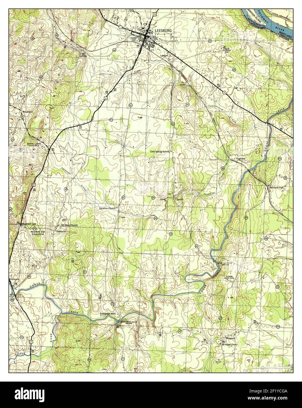 Leesburg, Virginia, map 1944, 1:31680, United States of America by Timeless Maps, data U.S. Geological Survey Stock Photo