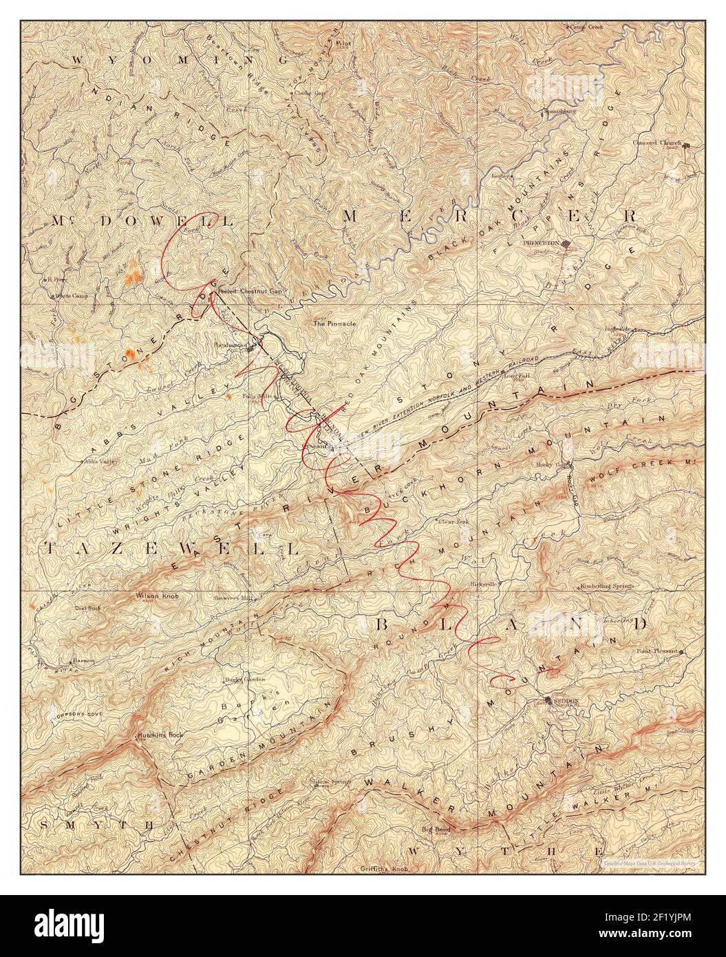 Pocahontas, Virginia, map 1887, 1125000, United States of America by