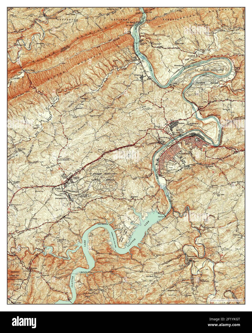 Radford, Virginia, map 1950, 1:62500, United States of America by Timeless Maps, data U.S. Geological Survey Stock Photo