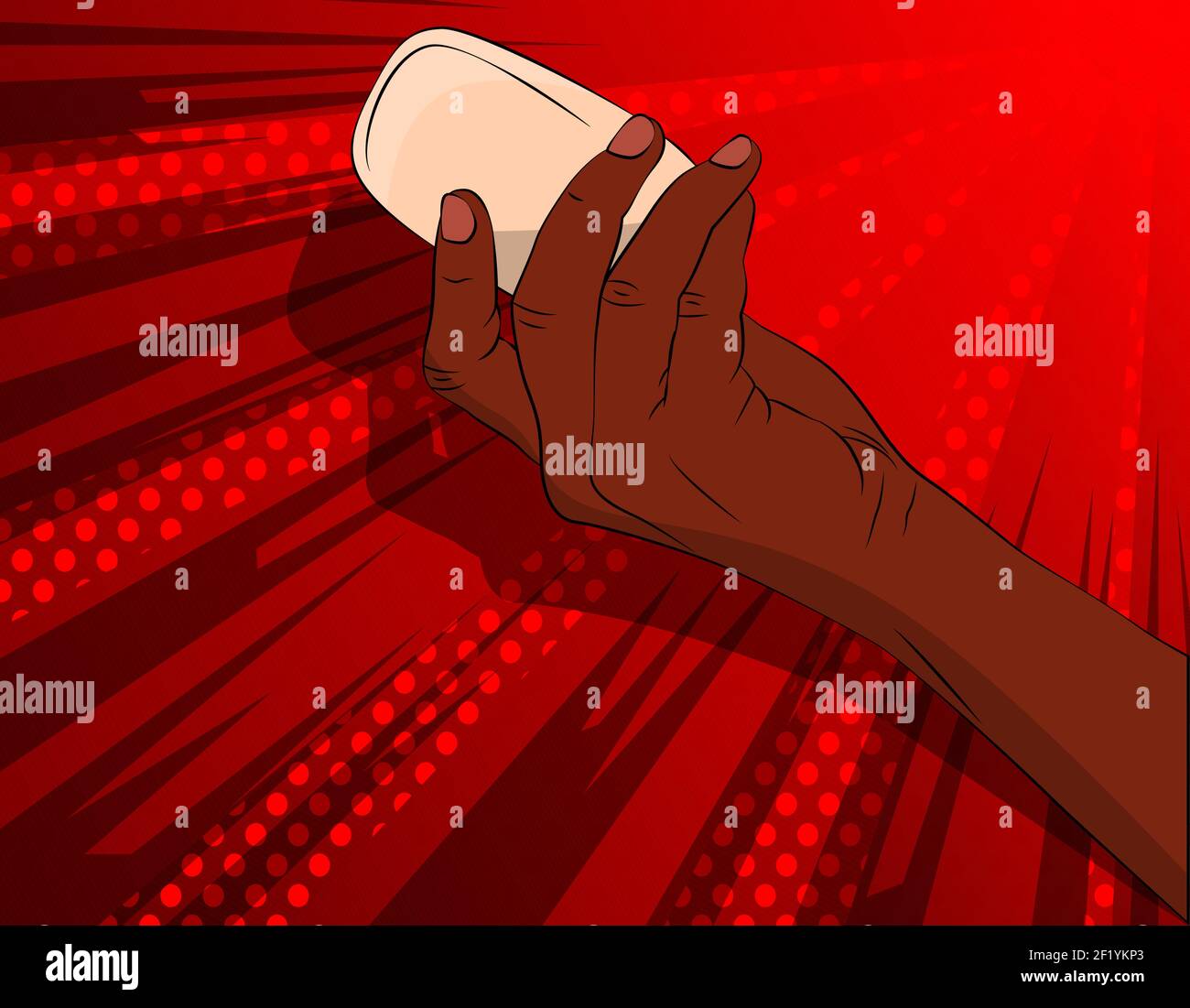 Black African person holding soap. Comic book style illustration with colorful background. Washing hands with soap, disinfection. Hygiene concept. Stock Vector