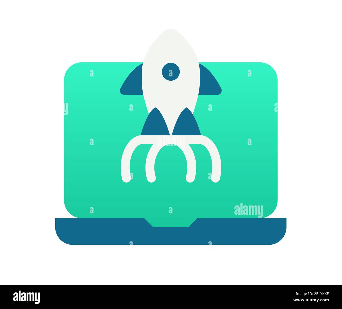 laptop launch startup single isolated icon with gradient style vector ...