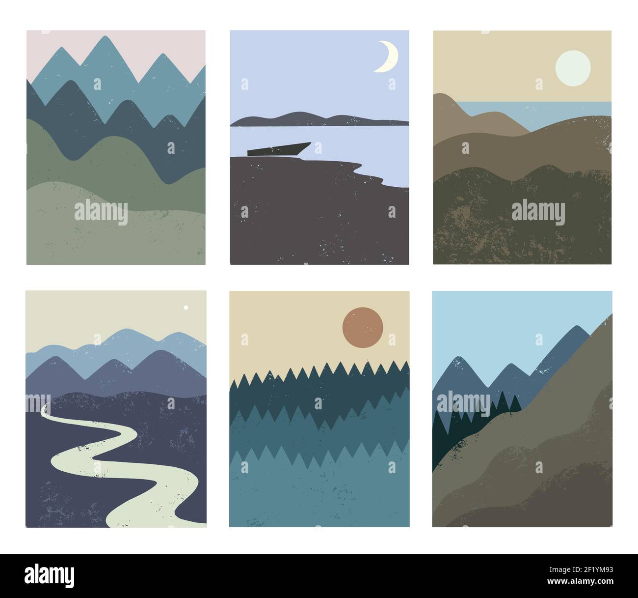 Big set of abstract minimalistic wall poster with nature landscapes ...