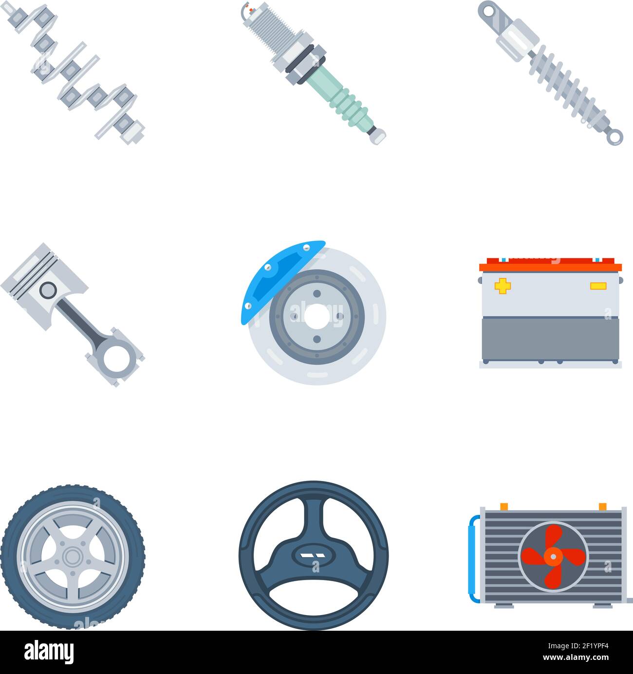 Car spare parts flat icons. Tool and repair, design motor and wheel illustration vector Stock Vector