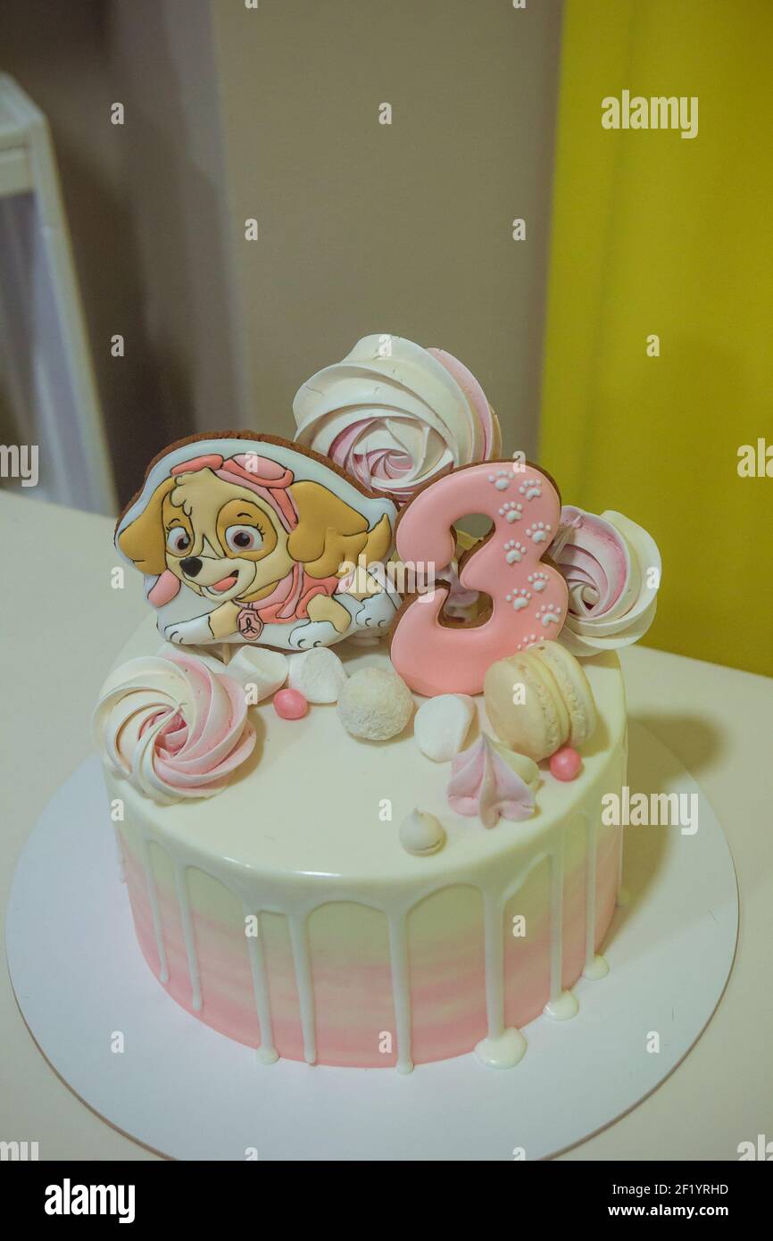 Third birthday cake with frame, balloon. Birthday greeting card background  Stock Illustration | Adobe Stock