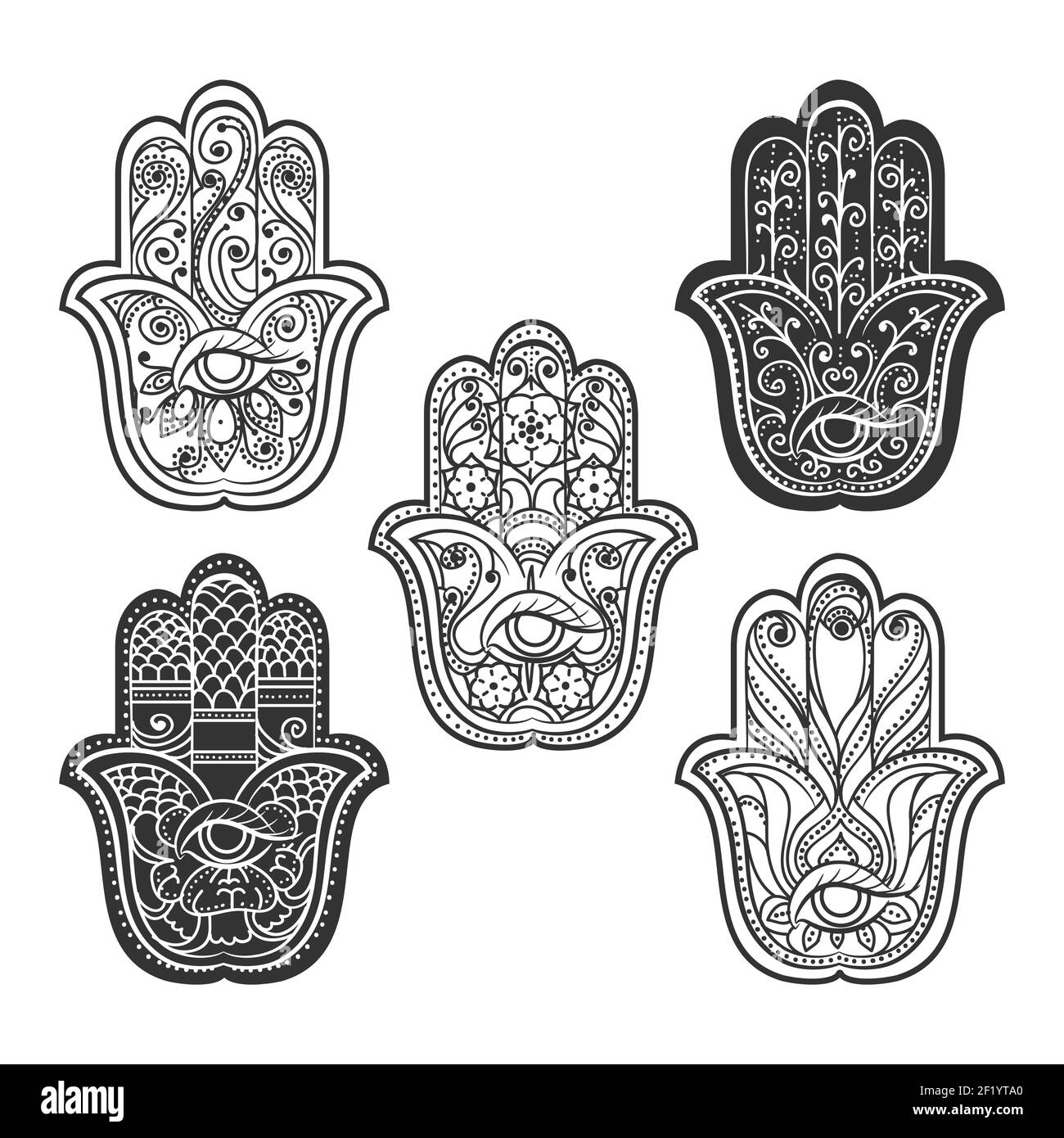 Indian hamsa hand with eye. Spiritual ethnic ornament, vector illustration Stock Vector