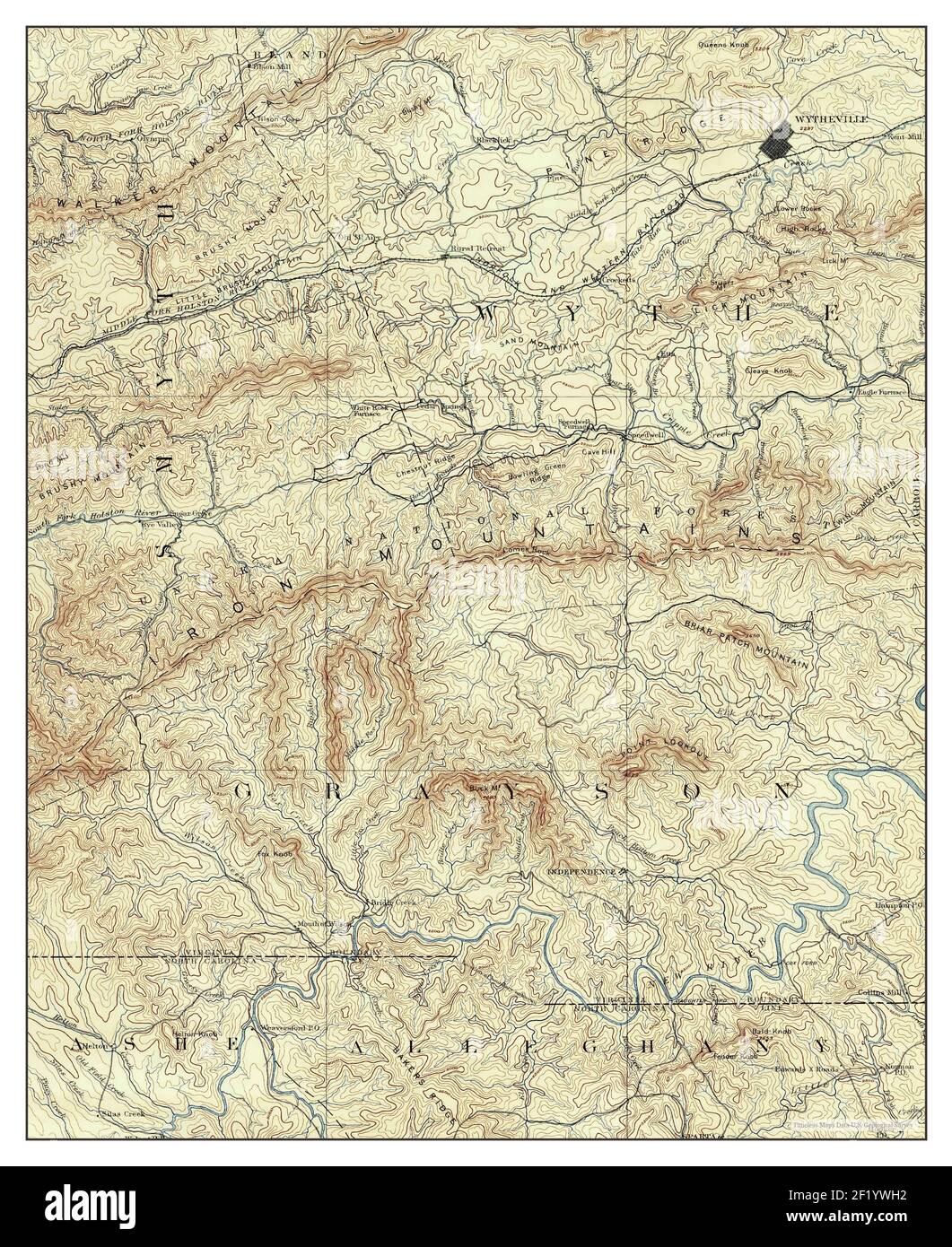 Wytheville, Virginia, map 1892, 1:125000, United States of America by Timeless Maps, data U.S. Geological Survey Stock Photo
