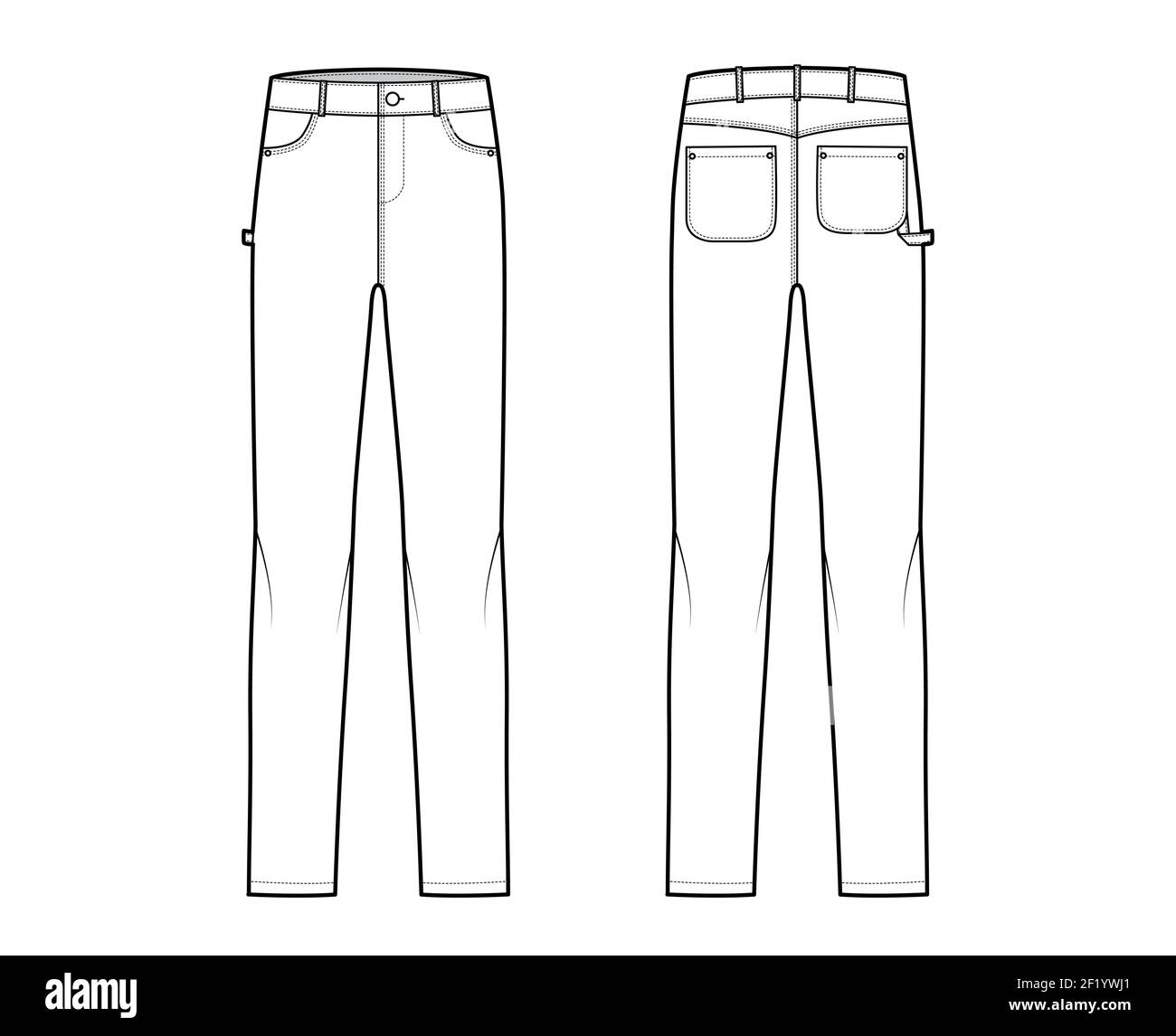 Jeans carpenter Denim pants technical fashion illustration with full ...