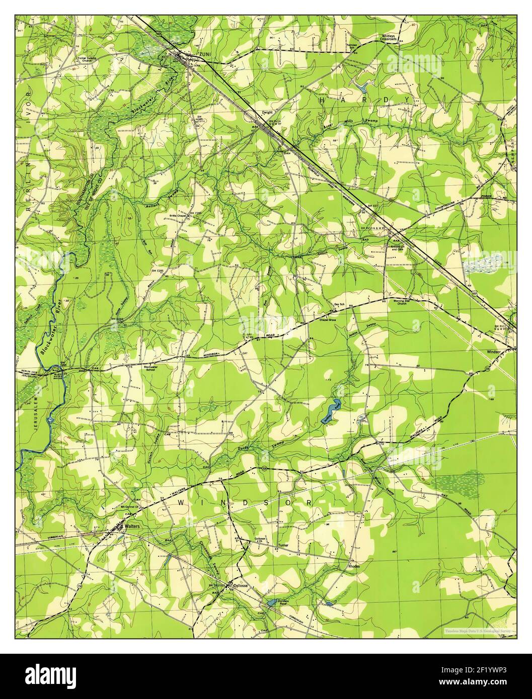 Zuni, Virginia, map 1945, 131680, United States of America by Timeless