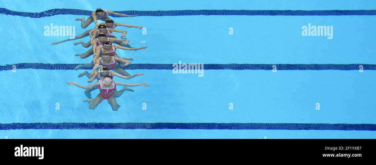 Valeriya Filenkova, Mayya Gurbanderdieva, Veronika Kalinina, Daria Kulagina, Anna Larkina, Anisiya Neborako, Mariia Nemchinova, Maria Salmina, Anastasiia Arkhipovskaia, Elizaveta Ovchinnikova Of Russia compete in Synchronized Swimming, teams qualification Free Routine, during the 1st European Olympic Games 2015 in Baku, Azerbaijan, Day 0, on June 12, 2015 - Photo Philippe Millereau / KMSP / DPPI Stock Photo