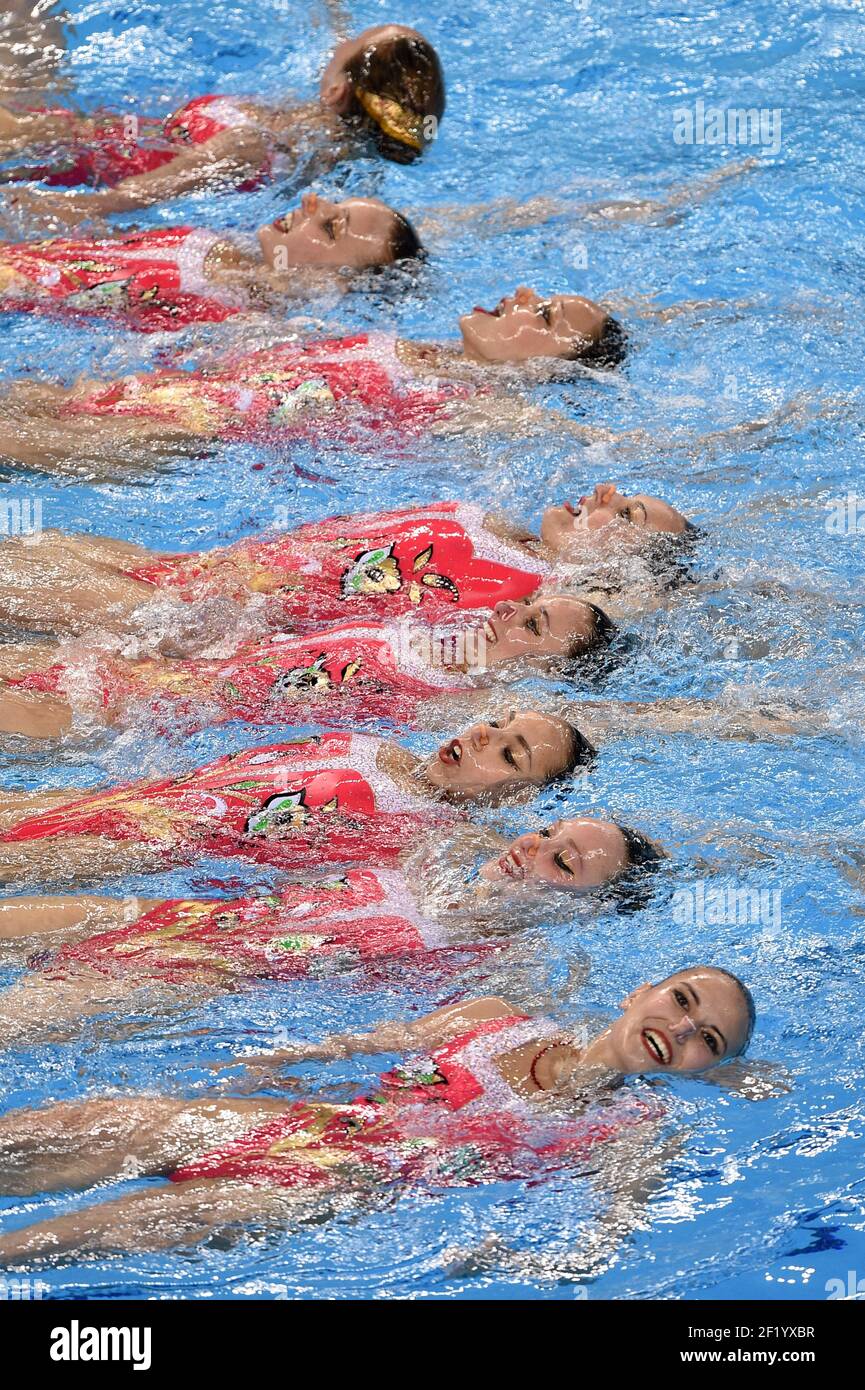 Valeriya Filenkova, Mayya Gurbanderdieva, Veronika Kalinina, Daria Kulagina, Anna Larkina, Anisiya Neborako, Mariia Nemchinova, Maria Salmina, Anastasiia Arkhipovskaia, Elizaveta Ovchinnikova of Russia compete in Synchronized Swimming, teams qualification Free Routine, during the 1st European Olympic Games 2015 in Baku, Azerbaijan, Day 0, on June 12, 2015 - Photo Philippe Millereau / KMSP / DPPI Stock Photo