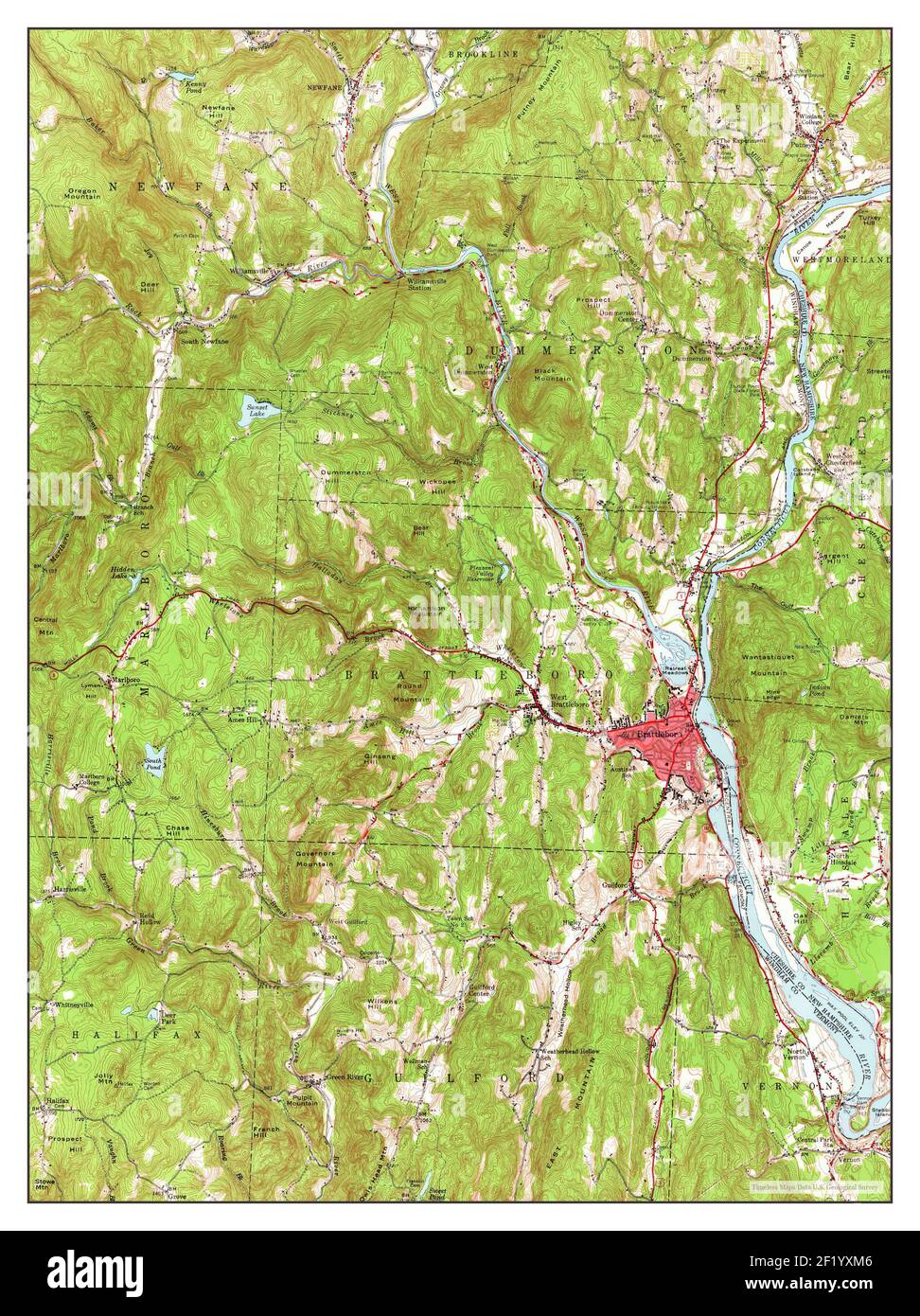 1954 Map of Brattleboro, Vermont