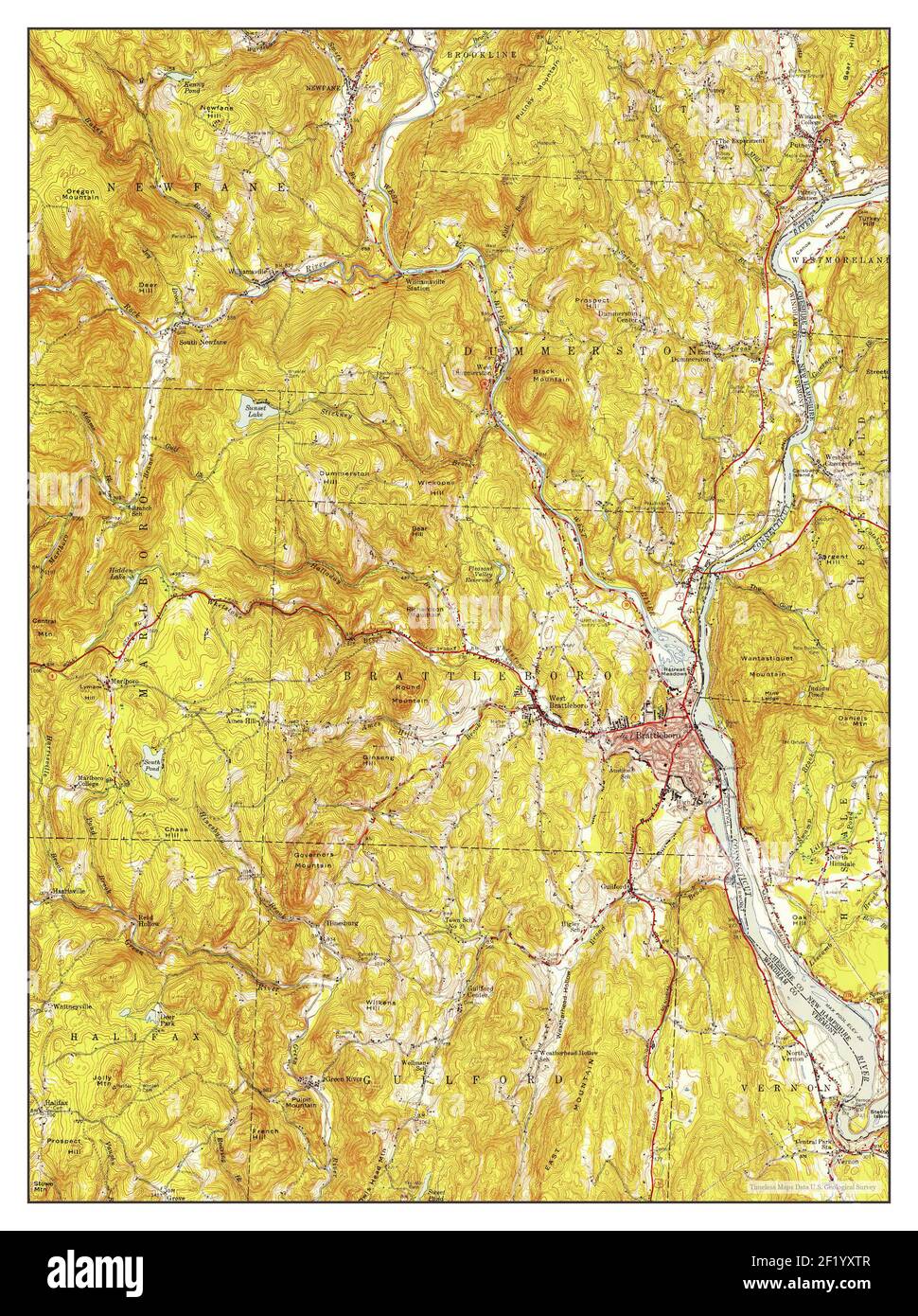 Brattleboro, Vermont, map 1954, 162500, United States of America by Timeless Maps, data U.S