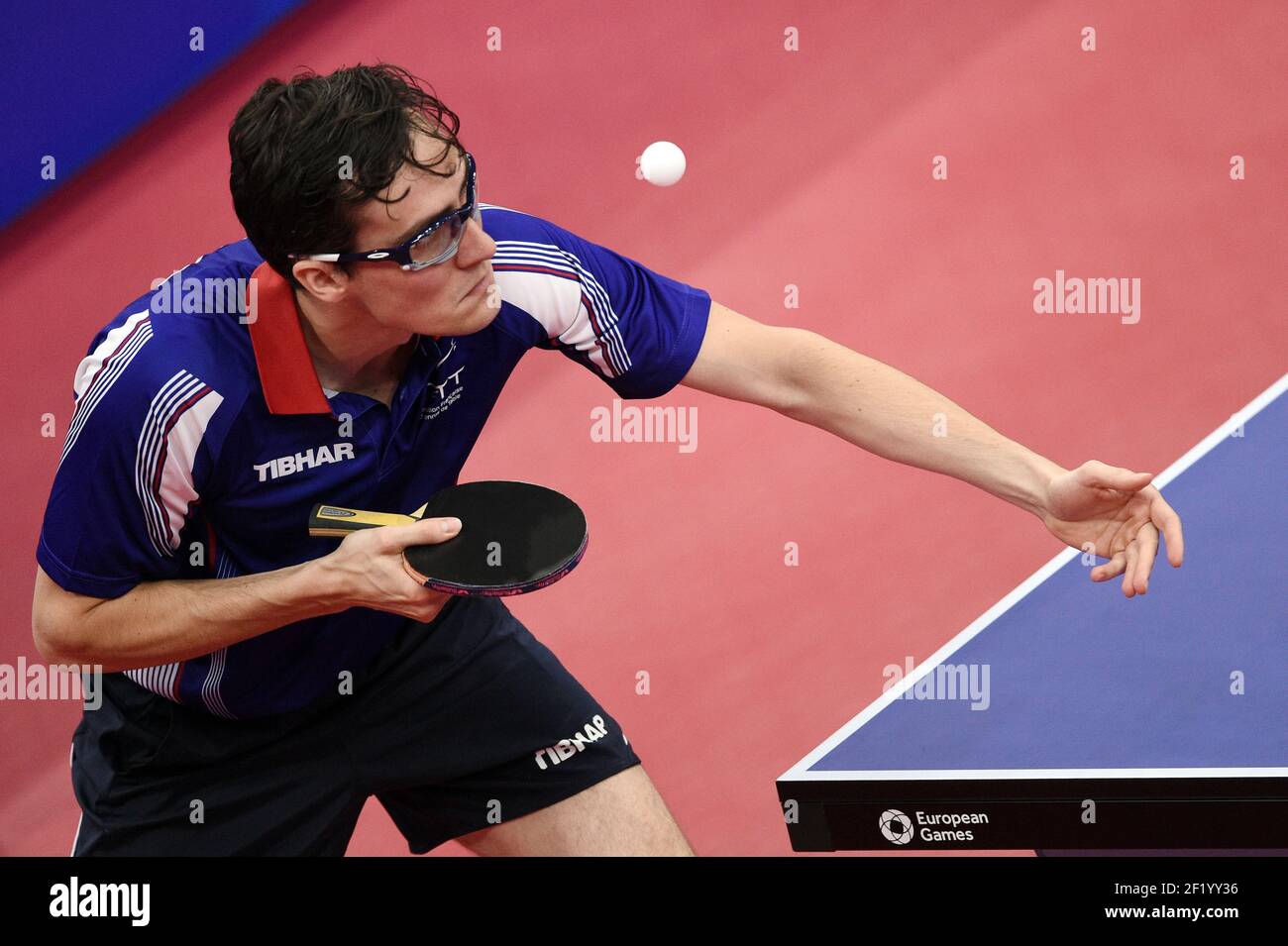 Adrien Mattenet of France competes in Tennis Table Men's Team quarterfinals  during the 1st European Olympic Games 2015 in Baku, Azerbaijan, Day 2, on  June 14, 2015 - Photo Philippe Millereau / KMSP / DPPI Stock Photo - Alamy