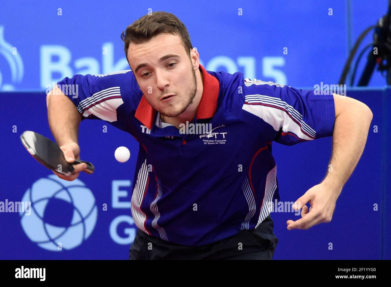 Simon Gauzy of France compete in Table Tennis Men's Team during the 1st  European Olympic Games 2015 in Baku, Azerbaijan, Day 3, on June 15, 2015 -  Photo Julien Crosnier / KMSP / DPPI Stock Photo - Alamy