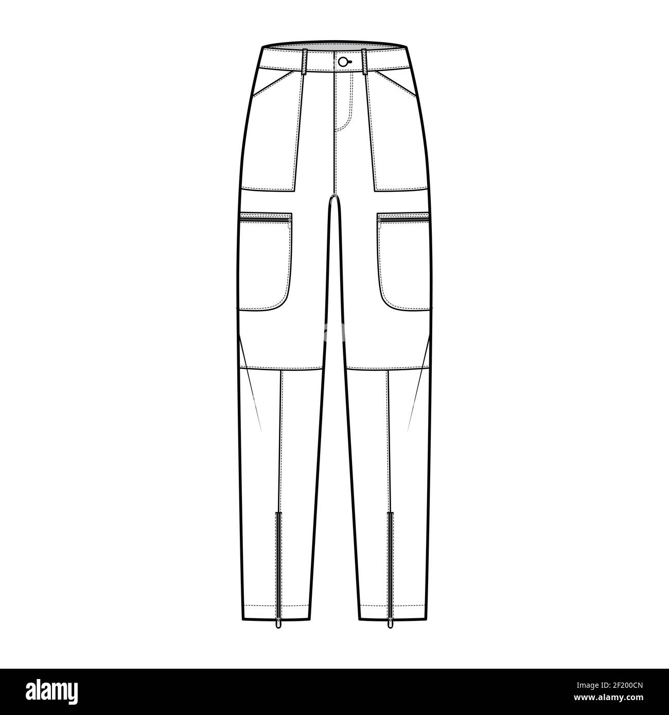 Set of Parachute pants technical fashion illustration with normal waist ...