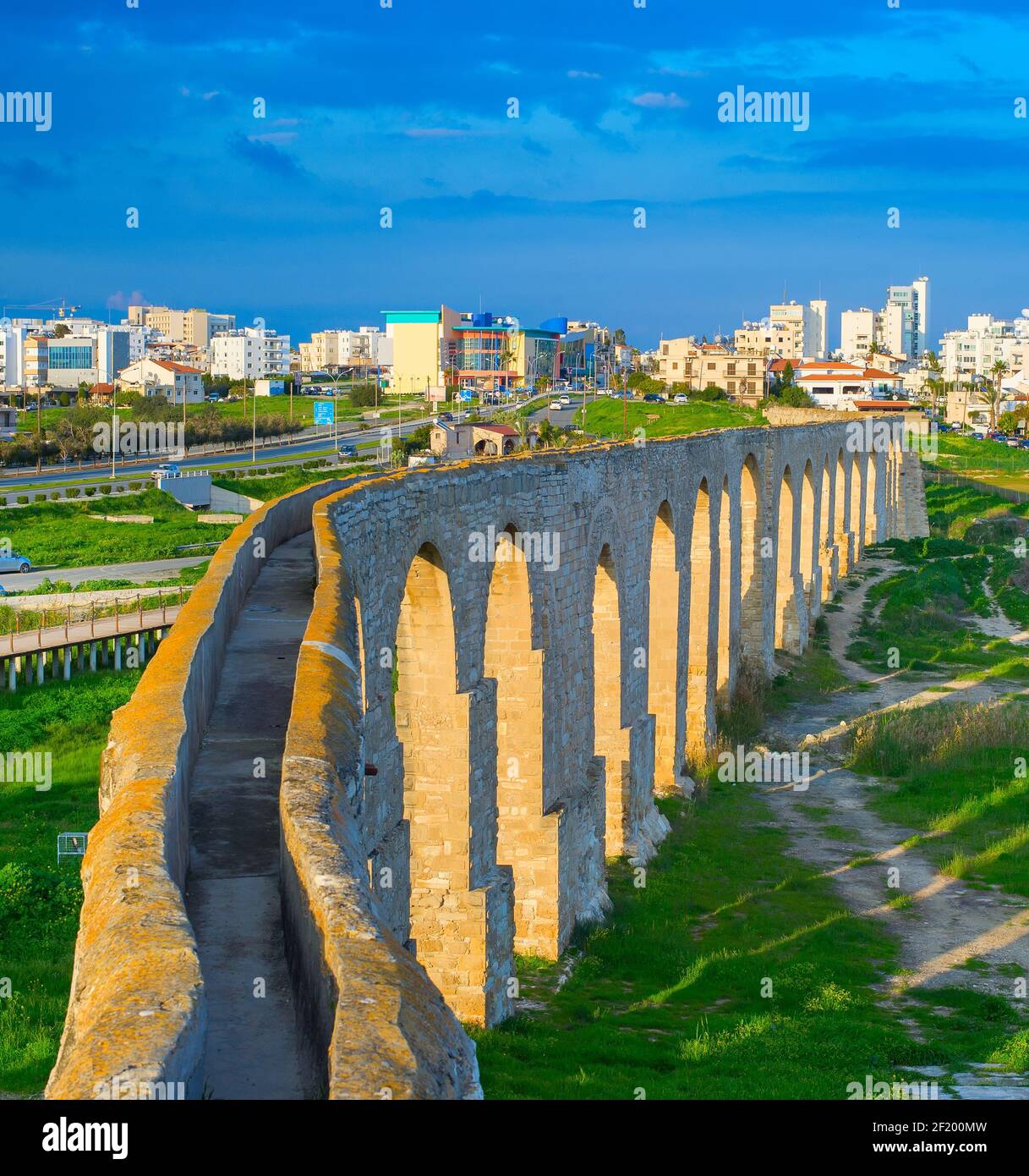 Kamares Aqueduct Larnaca cityscape, Cyprus Stock Photo - Alamy