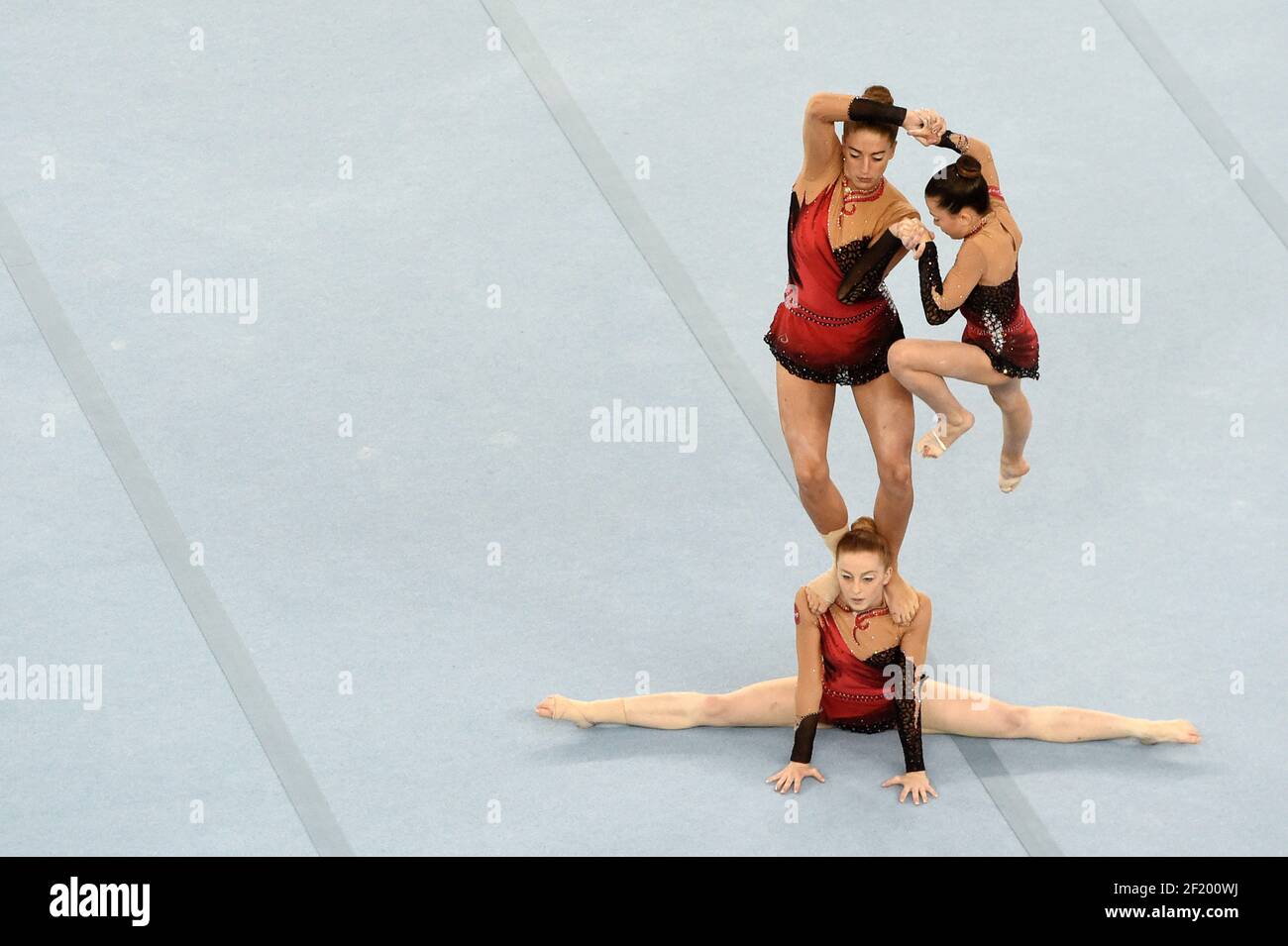 Tiphanie Bonnet, Agathe Meunier, Laura Viaud compete in Gymnastics Acrobatic women's group during the 1st European Olympic Games 2015 in Baku, Azerbaijan, Day 7, on June 19, 2015 - Photo Philippe Millereau / KMSP / DPPI Stock Photo