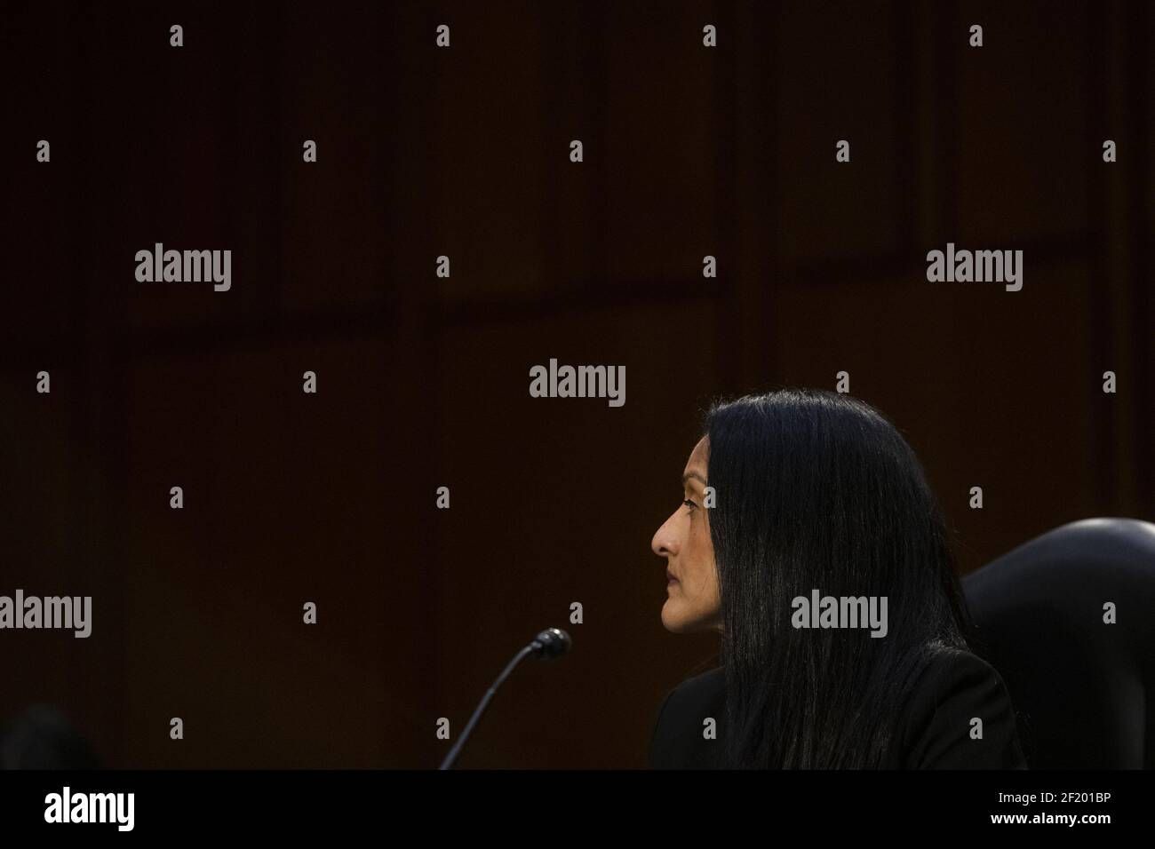 Vanita Gupta, testifies during a Senate Committee on the Judiciary hearing to examine her nomination to be Department of Justice, Associate Attorney General, in the Dirksen Senate Office Building in Washington, DC, USA, Tuesday, March 9, 2021. Photo by Rod Lamkey/CNP/ABACAPRESS.COM Stock Photo