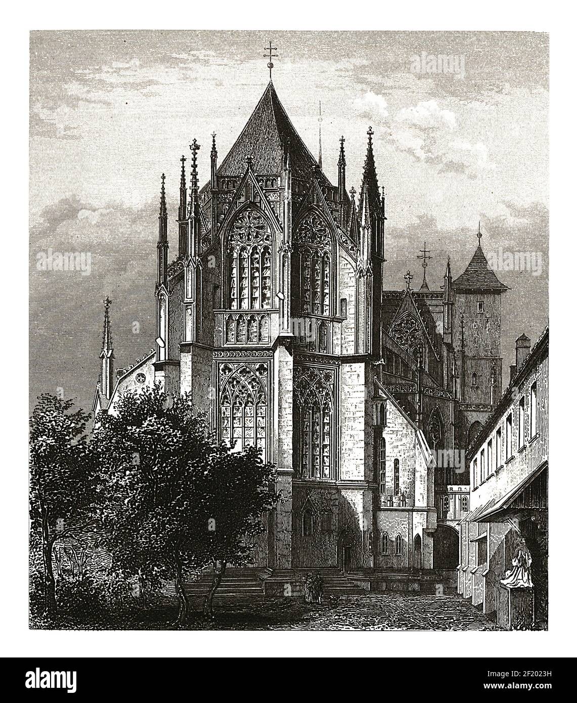 Antique engraving of the Cathedral of Magdeburg. Published in Systematischer Bilder-Atlas zum Conversations-Lexikon, Ikonographische Encyklopaedie der Stock Photo