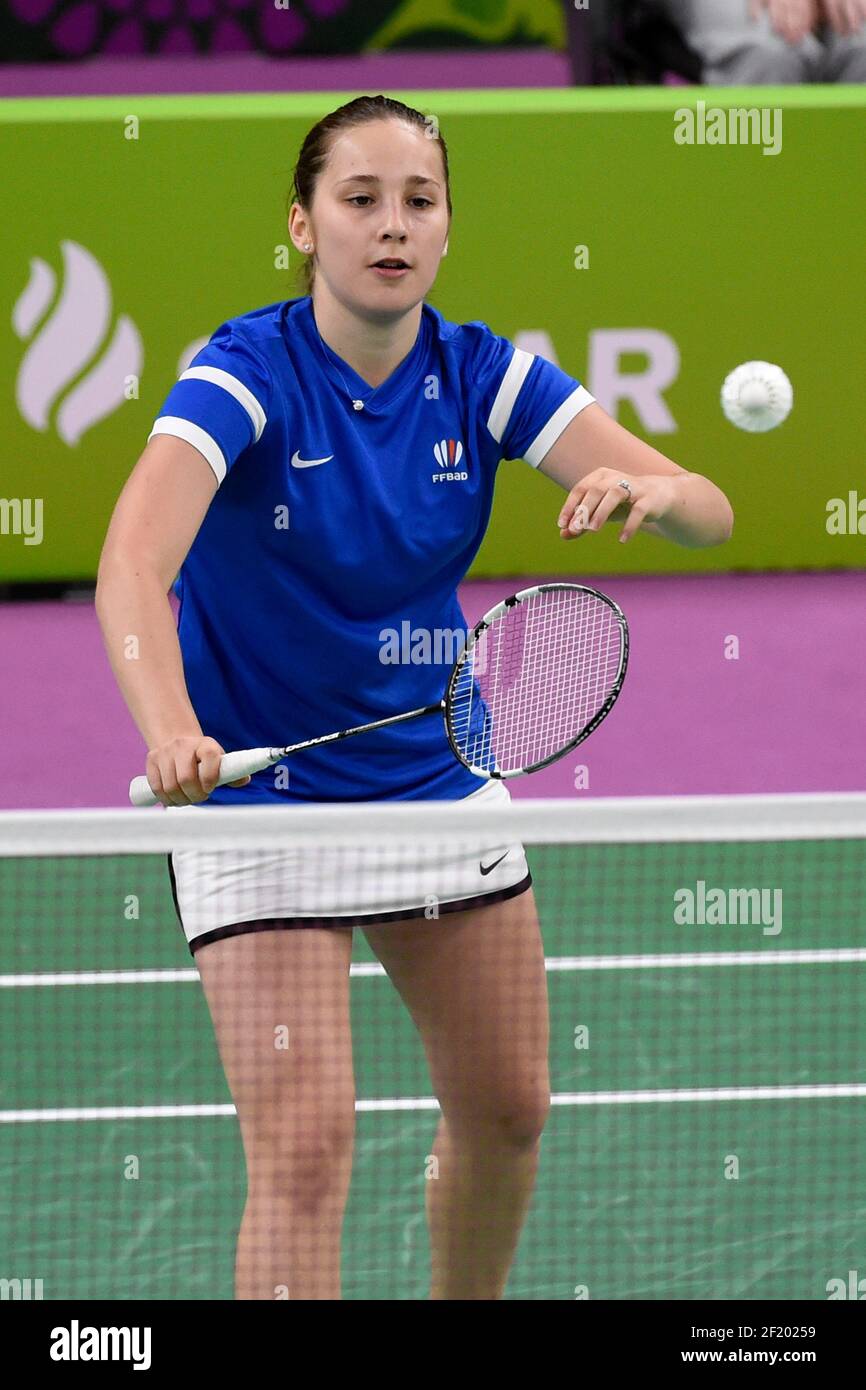 Delphine Lansac of France competes in Badminton Womens Singles during the  1st European Games 2015 in Baku, Azerbaijan, Day 10, on June 22, 2015 -  Photo Jean-Marie Hervio / KMSP / DPPI Stock Photo - Alamy