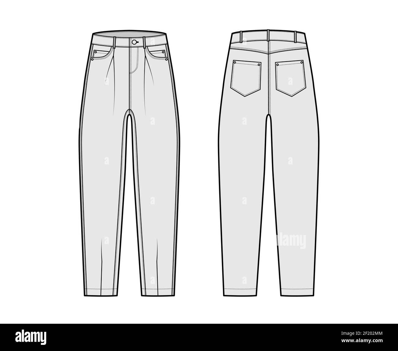 Slouchy Jeans Denim pants technical fashion illustration with full ...