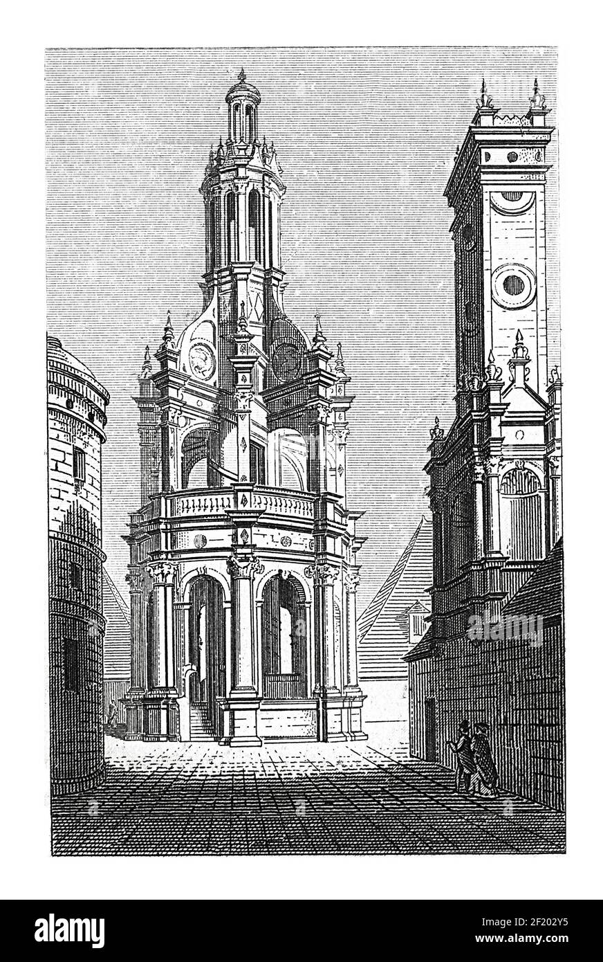 19thcentury engraving of cupola of Chateau de Chambord in France