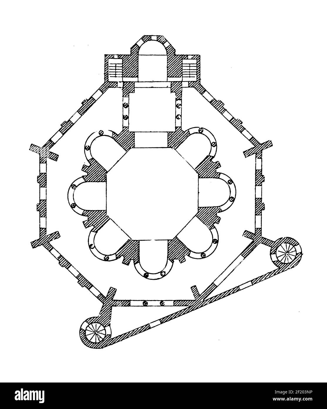 Antique 19th-century engraving of a floor plan of the basilica of San Vitale  in Ravenna, Italy. Published in Systematischer Bilder-Atlas zum Conversat  Stock Photo - Alamy