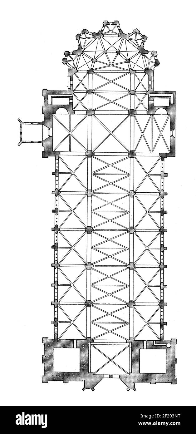 Antique illustration of floor plan of Cathedral of Magdeburg. Published in Systematischer Bilder-Atlas zum Conversations-Lexikon, Ikonographische Ency Stock Photo