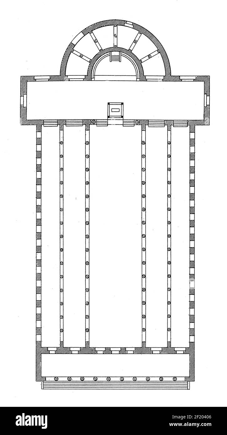 Antique 19th-century illustration of floor plan of the Basilica of St. John Lateran in Rome. Published in Systematischer Bilder-Atlas zum Conversation Stock Photo