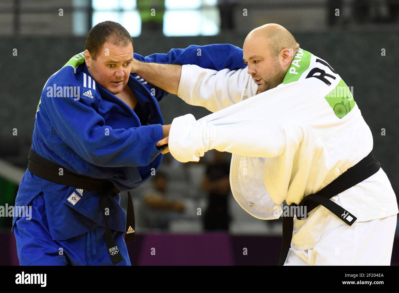Julien Taurines of France (blue) competes in Judo Blind Men's +90kg against Aleksandr Parasiuk of Russia (white) during the 1st European Games 2015 in Baku, Azerbaijan, Day 14, on June 26, 2015 - Photo Jean-Marie Hervio / KMSP / DPPI Stock Photo