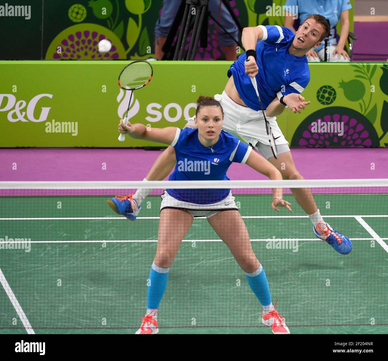 Gaetan Mittelheisser and Audrey Fontaine of France compete against Sam  Magee and Chloe Magee of Ireland in Badminton Mixed Doubles during the 1st  European Games 2015 in Baku, Azerbaijan, Day 15, on