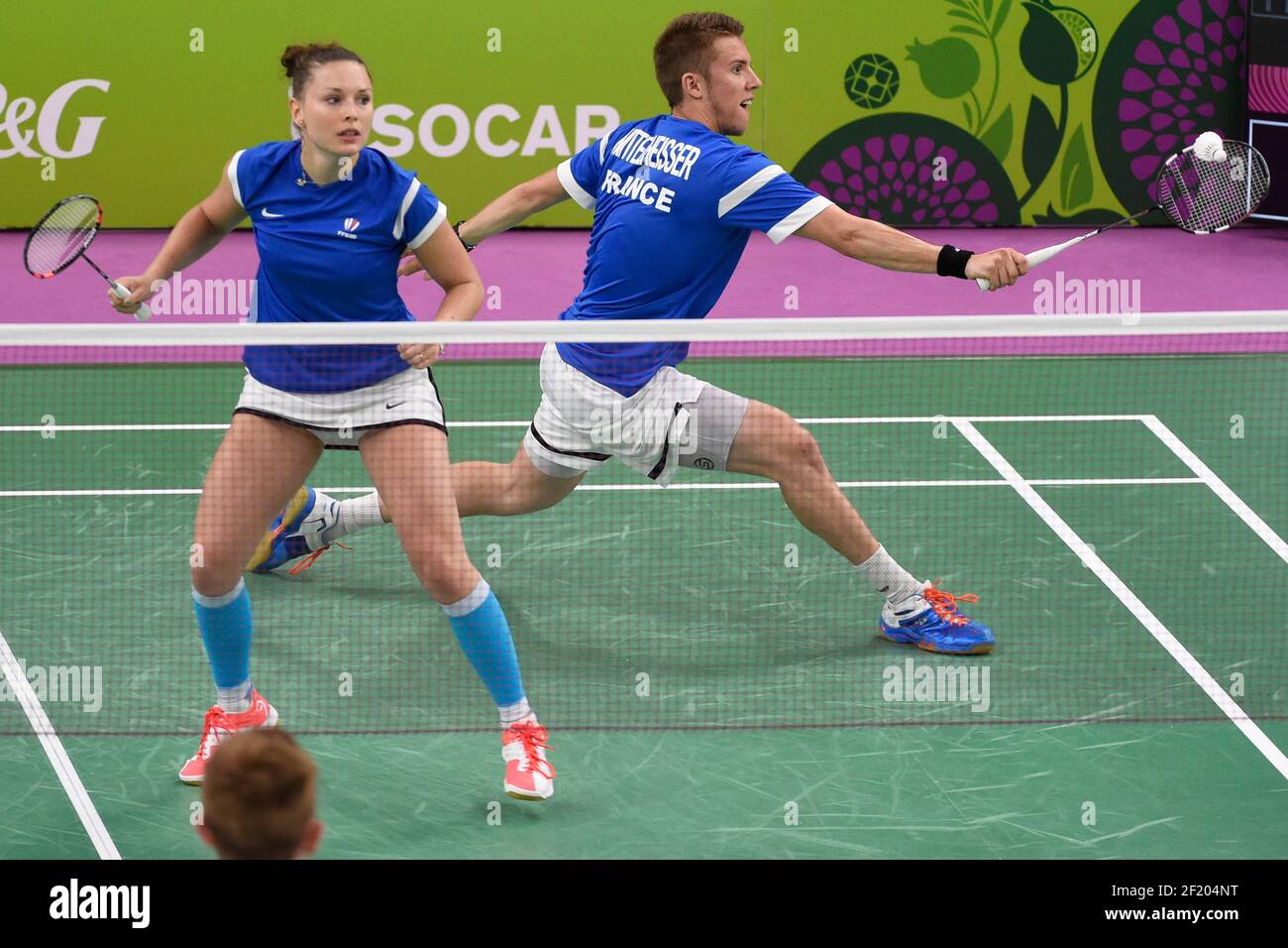 Gaetan Mittelheisser and Audrey Fontaine of France win the Silver medal in  Badminton Mixed Doubles during the 1st European Games 2015 in Baku,  Azerbaijan, Day 16, on June 28, 2015 - Photo