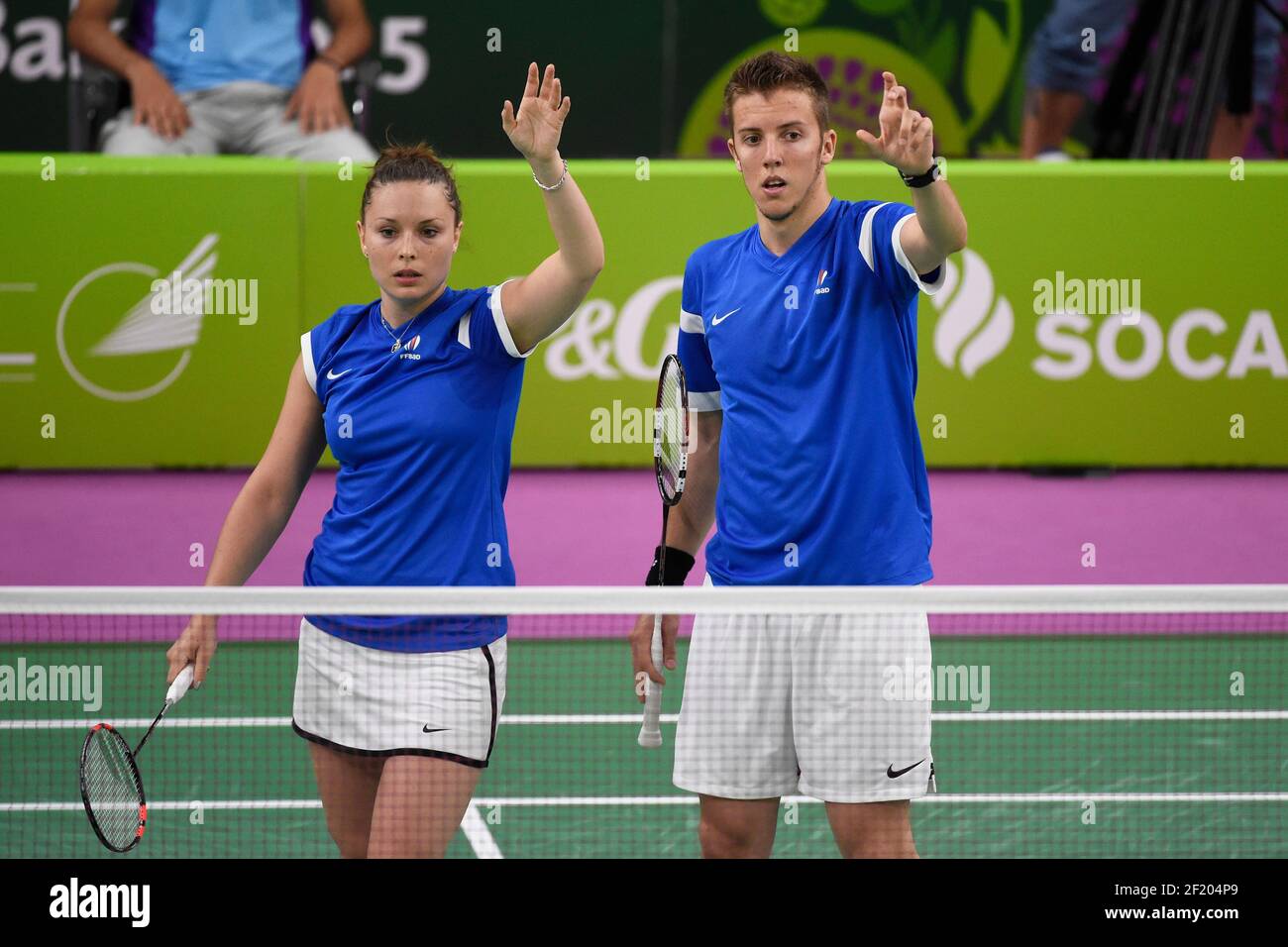 Gaetan Mittelheisser and Audrey Fontaine of France compete against Sam  Magee and Chloe Magee of Ireland in Badminton Mixed Doubles during the 1st  European Games 2015 in Baku, Azerbaijan, Day 15, on