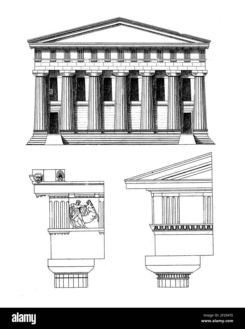 19th-century engraving of ancient architectural elements. Published in Systematischer Bilder-Atlas zum Conversations-Lexikon, Ikonographische Encyklop Stock Photo