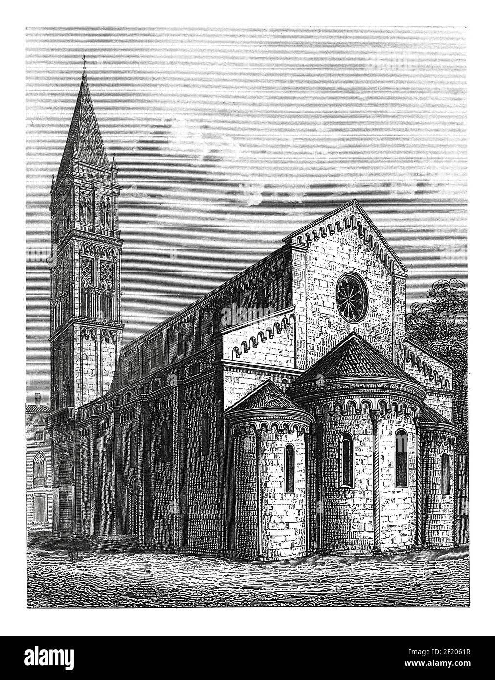 Antique 19th-century engraving of Trogir Cathedral. Published in Systematischer Bilder-Atlas zum Conversations-Lexikon, Ikonographische Encyklopaedie Stock Photo