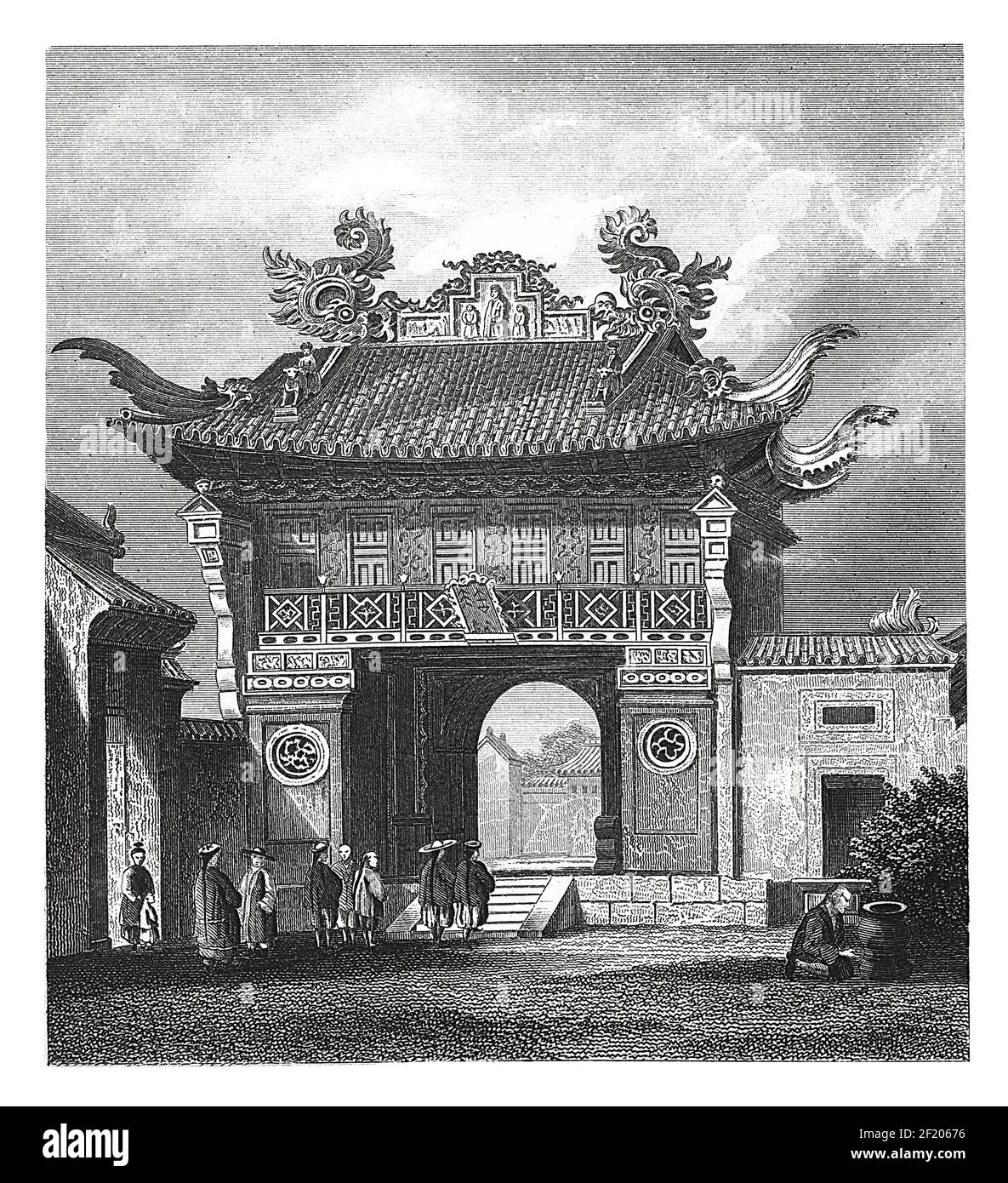 Antique 19th-century engraving of Wen Miao in Shanghai, China. Published in Systematischer Bilder-Atlas zum Conversations-Lexikon, Ikonographische Enc Stock Photo