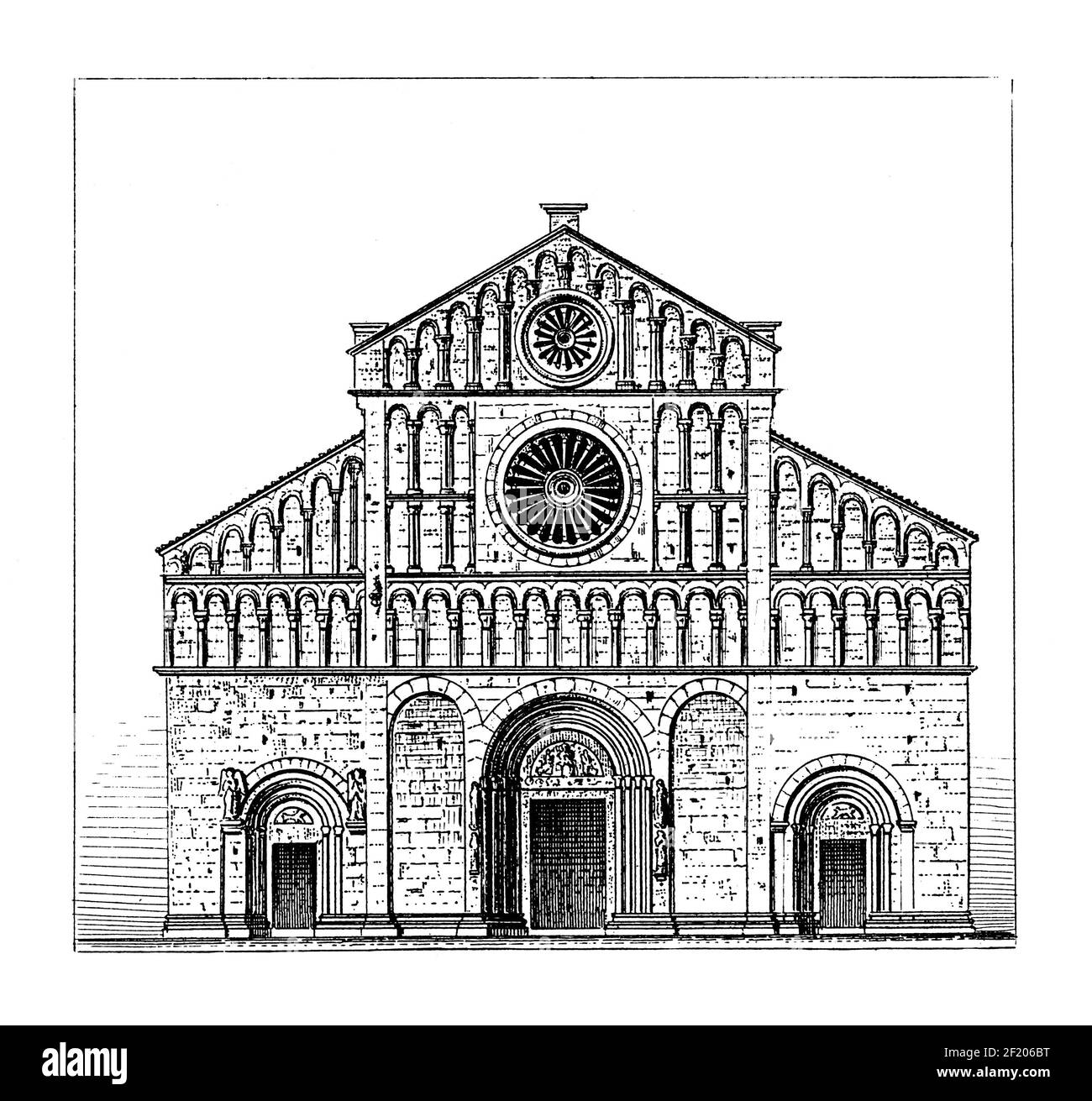 Antique illustration of Zadar Cathedral in Croatia. Published in Systematischer Bilder-Atlas zum Conversations-Lexikon, Ikonographische Encyklopaedie Stock Photo