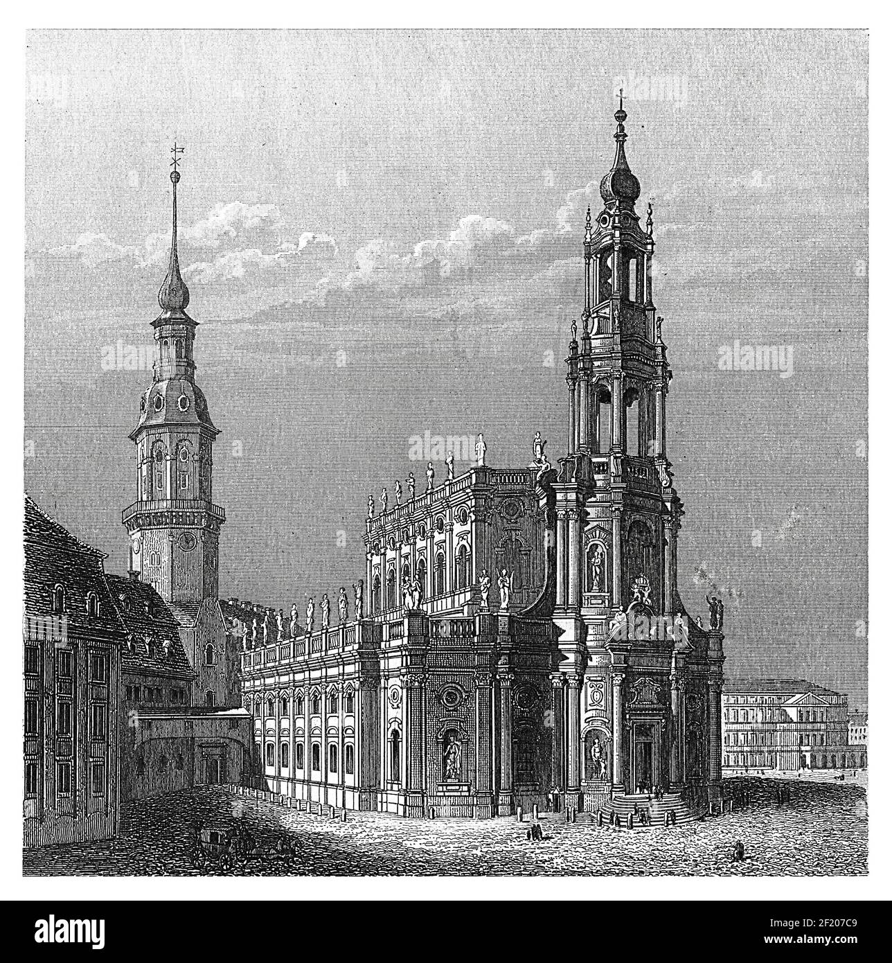 Antique 19th-century engraving of the Katholische Hofkirche in Dresden, Germany. Published in Systematischer Bilder-Atlas zum Conversations-Lexikon, I Stock Photo