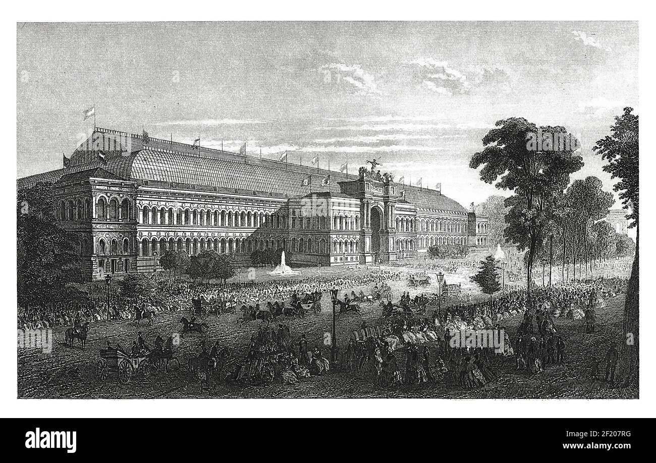 19th-century illustration of museum in Paris, France. Published in Systematischer Bilder-Atlas zum Conversations-Lexikon, Ikonographische Encyklopaedi Stock Photo