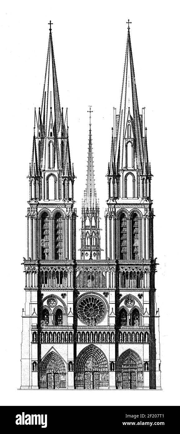 19th-century engraving of Notre Dame de Paris. Published in Systematischer Bilder-Atlas zum Conversations-Lexikon, Ikonographische Encyklopaedie der W Stock Photo
