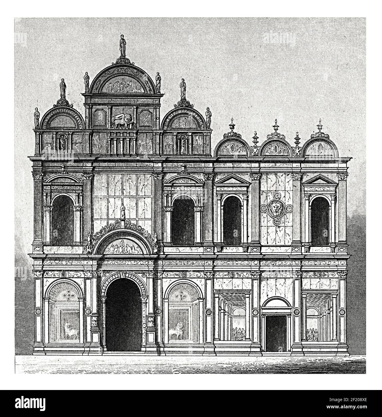 Antique 19th-century illustration of school in Venice, Italy. Published in Systematischer Bilder-Atlas zum Conversations-Lexikon, Ikonographische Ency Stock Photo