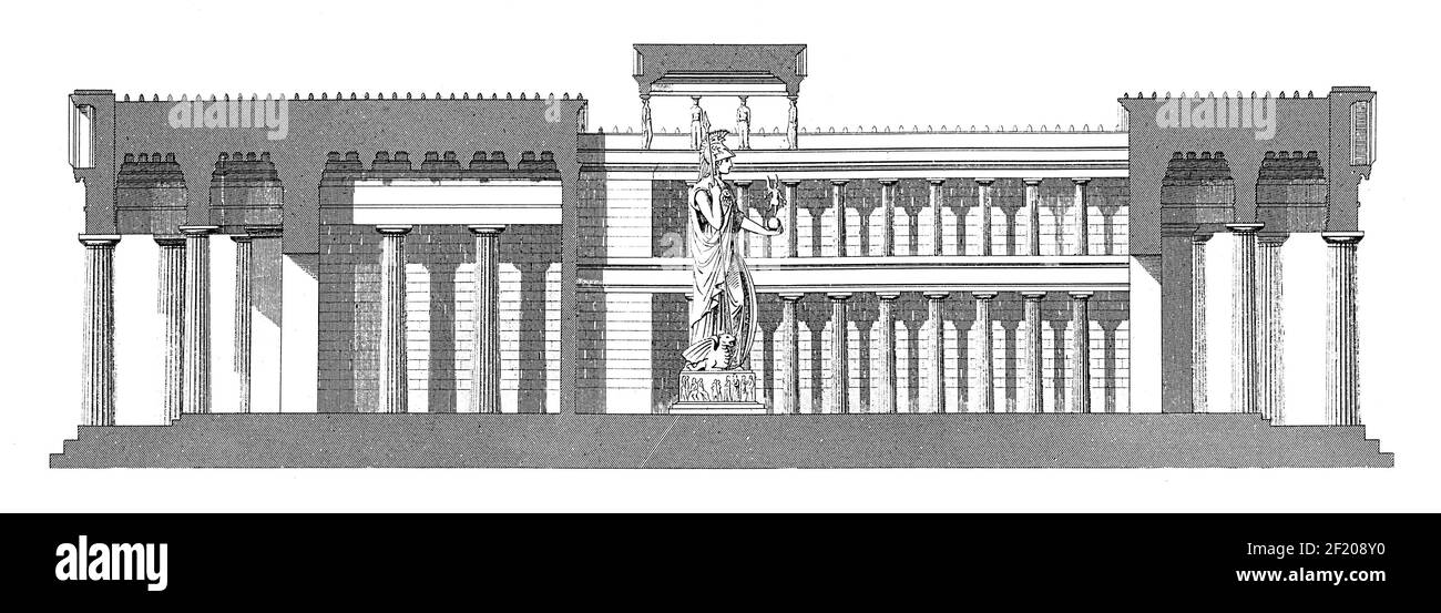 19th-century illustration of section of the Parthenon in Athens. Published in Systematischer Bilder-Atlas zum Conversations-Lexikon, Ikonographische E Stock Photo