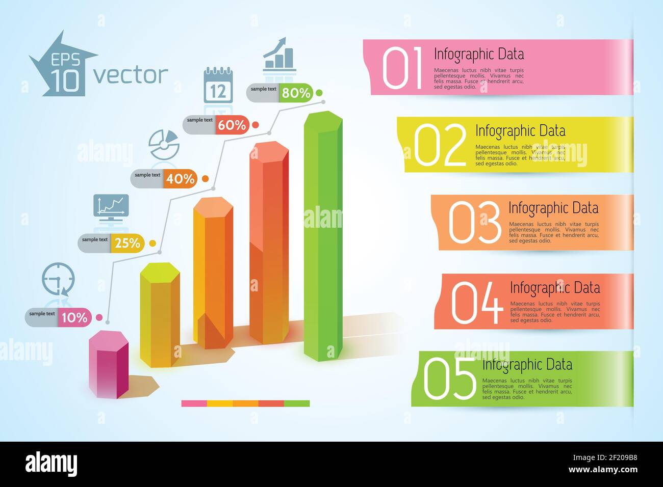 Business charts infographic concept with colorful 3d hexagonal columns ...