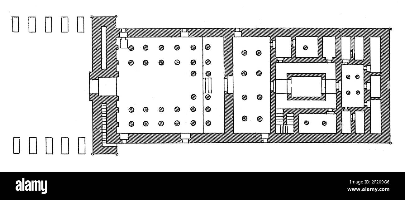 Antique illustration of the temple of Khonsu at Karnak. Published in Systematischer Bilder-Atlas zum Conversations-Lexikon, Ikonographische Encyklopae Stock Photo