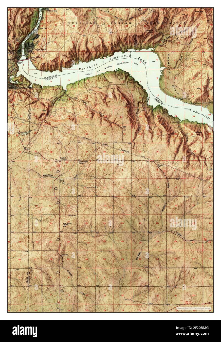 Grand Coulee Dam, Washington, map 1950, 162500, United States of