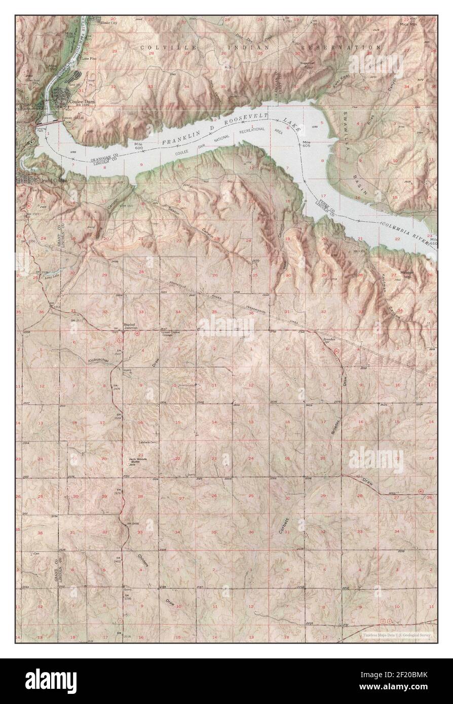 Grand Coulee Dam, Washington, map 1948, 162500, United States of
