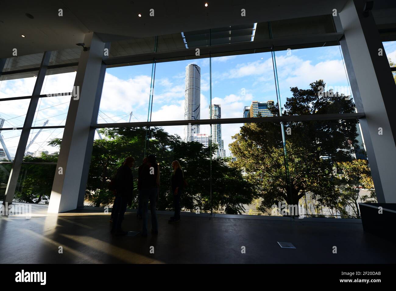 A view of Brisbane's CBD as seen through the windows of the Gallery of