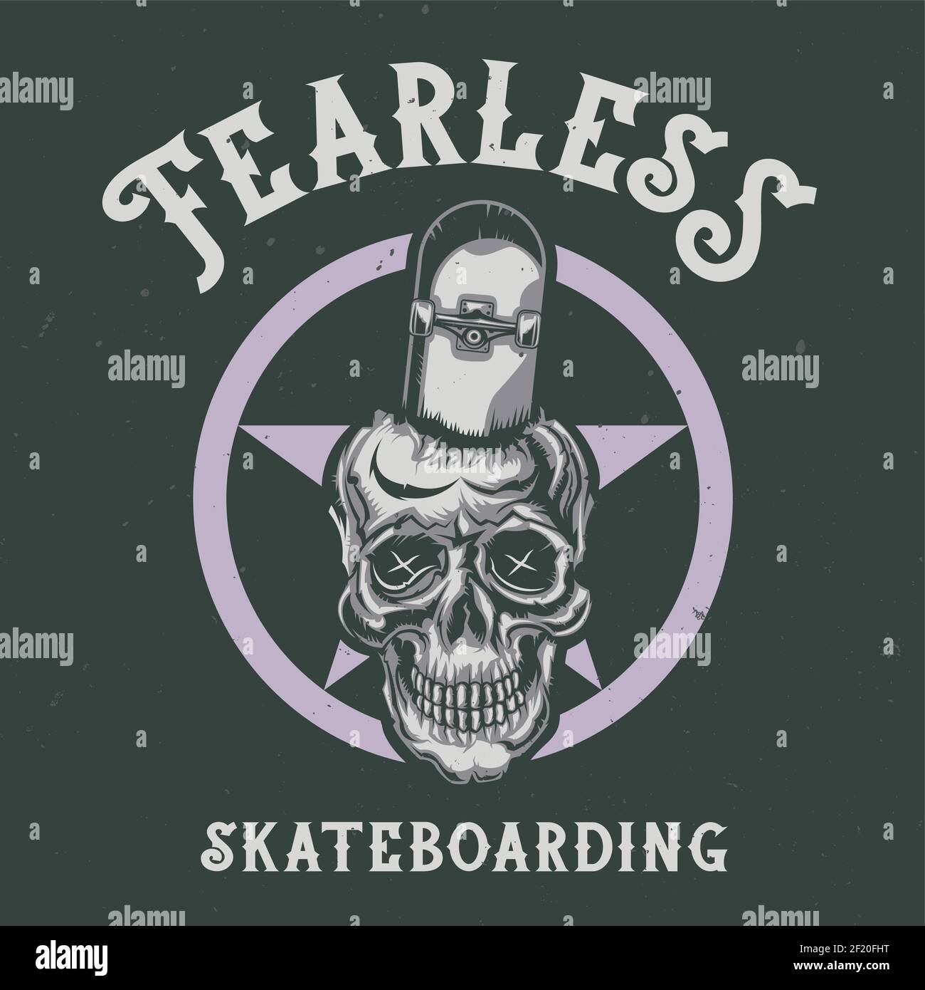 T-shirt or poster design with illustraion of skull with skateboard Stock Vector