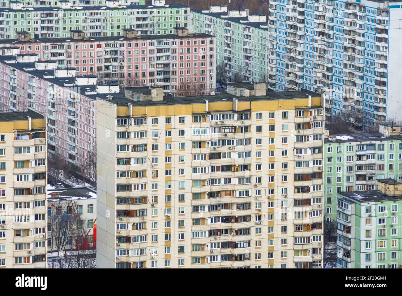 Multi-storey residential buildings made of concrete panels, sleeping areas of the metropolis Stock Photo